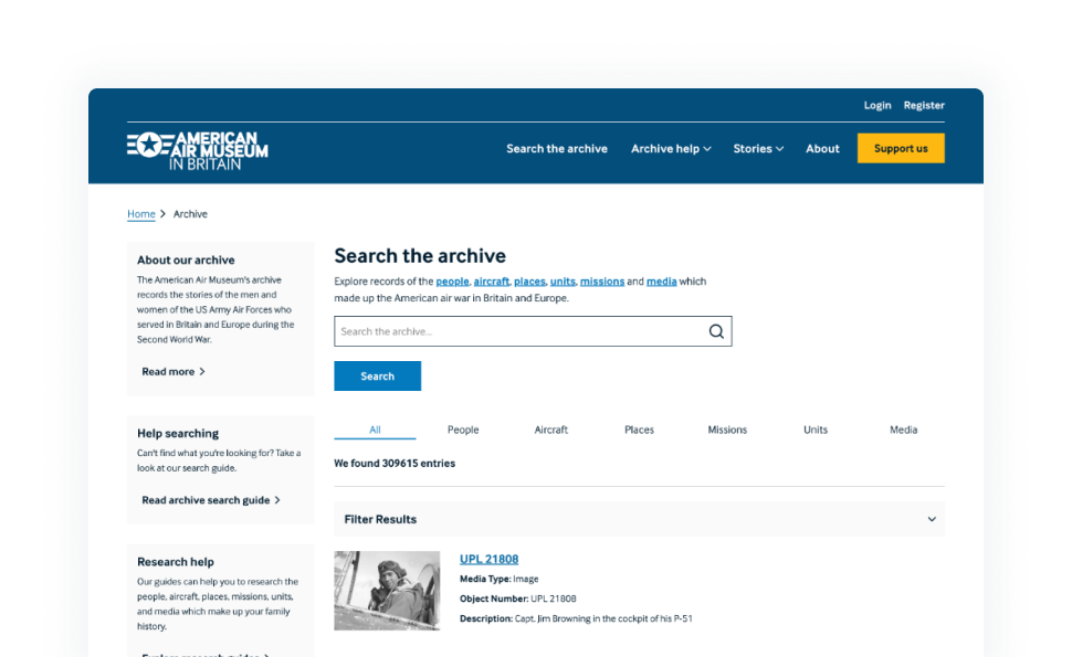 American Air Museum search page