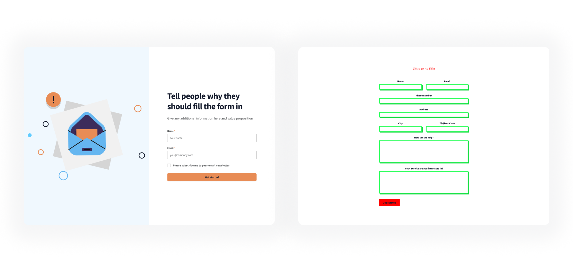 A good and bad example of a form on a landing page