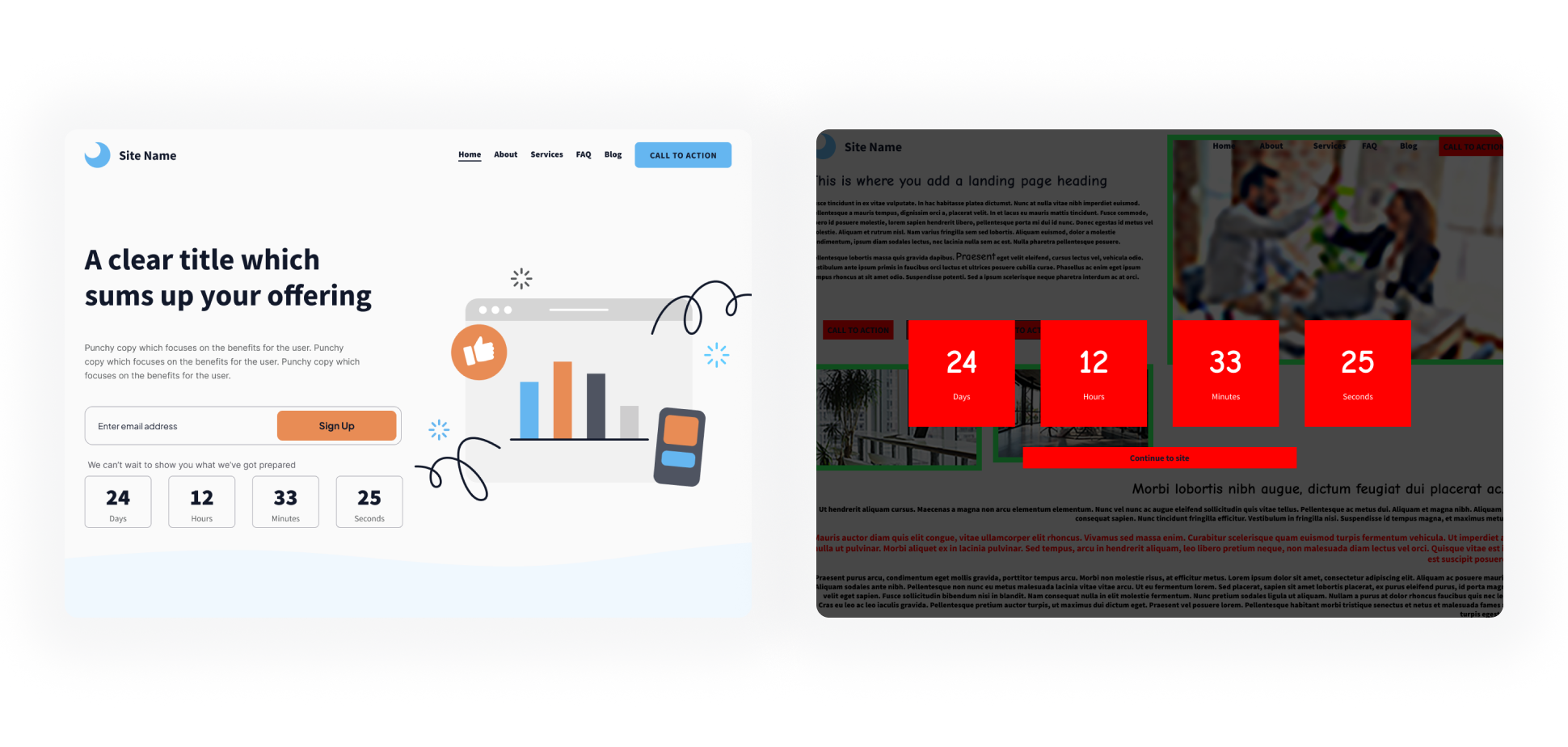 Infographic showing a good example and bad example of how a sense of urgency can be added to a website