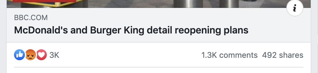 Status showing reaction to Burger King and McDonalds reopening