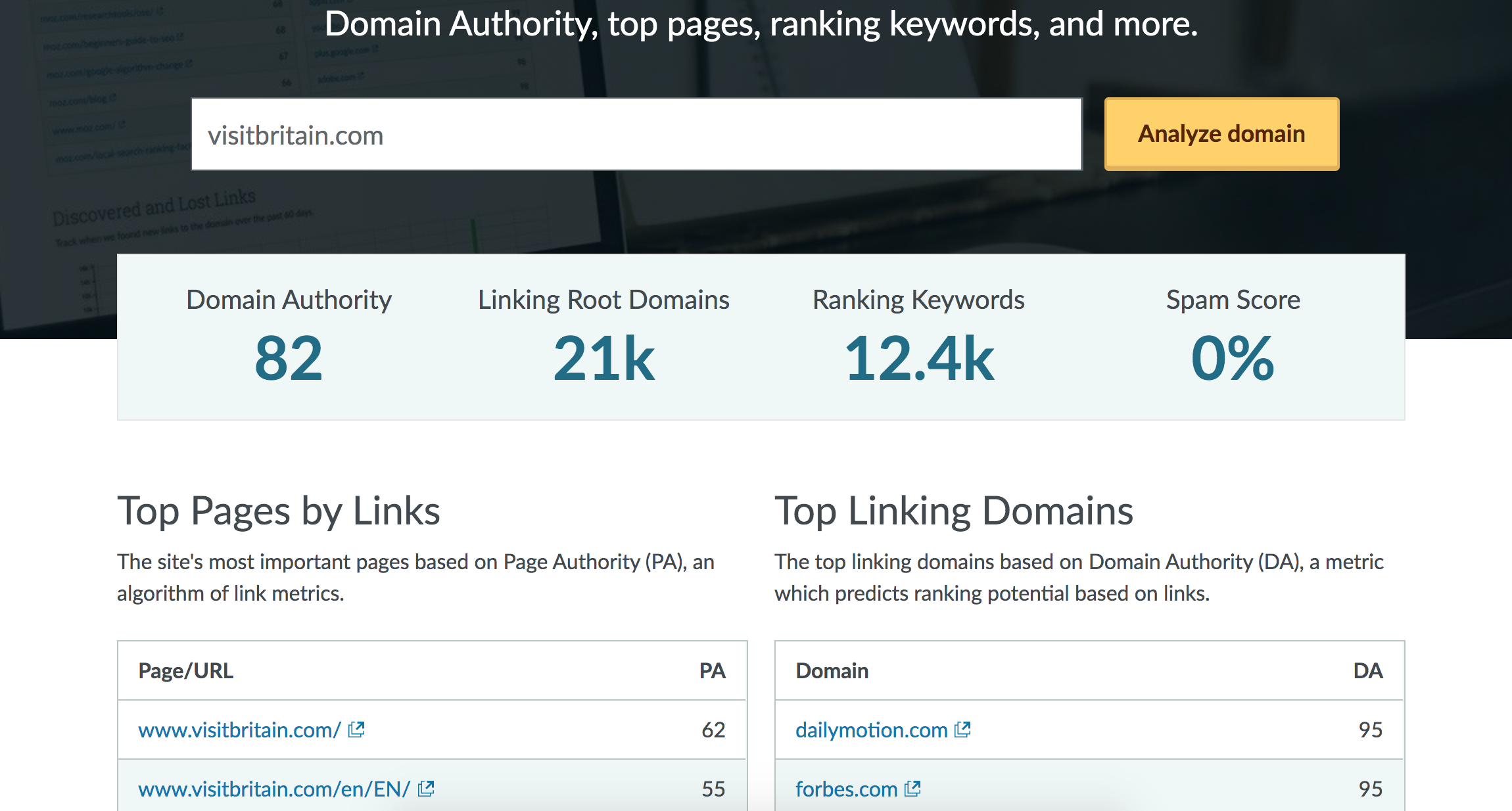 domain analysis - seo tools