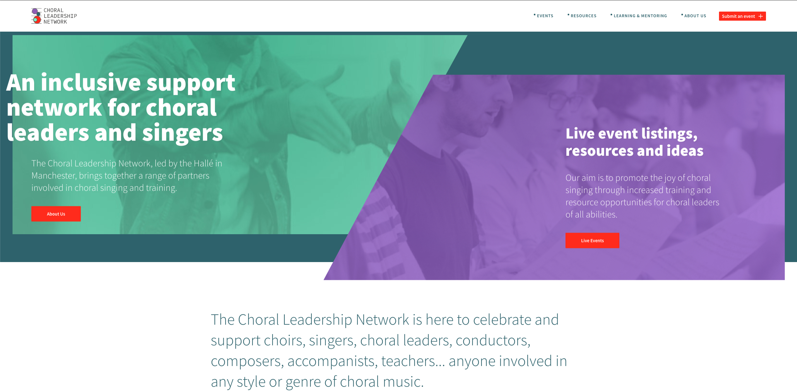 The Choral Leadership website on desktop